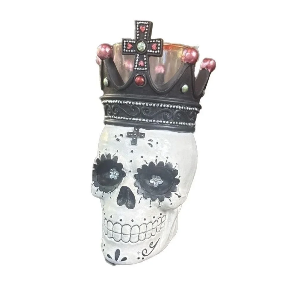 Orchard Supply Day of the Dead Skull Candle Holder with Jeweled Crown